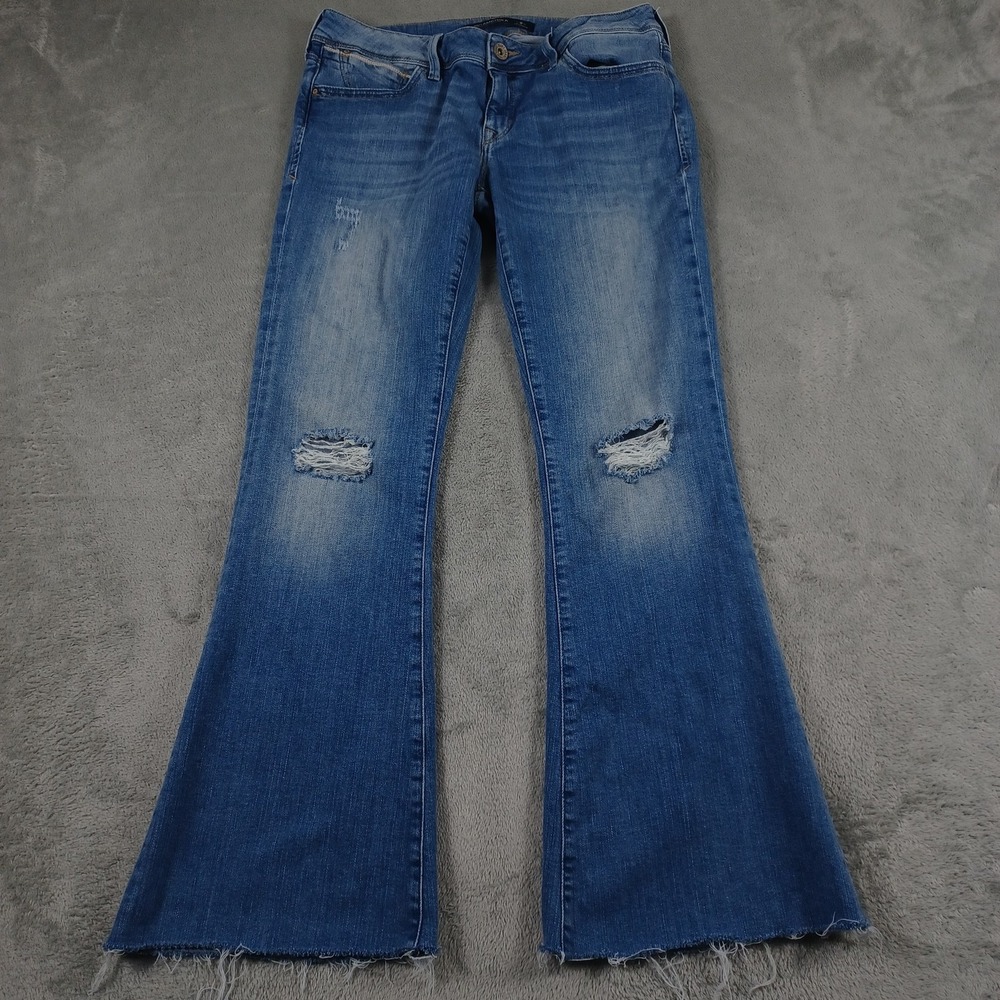 Mavi Amerika Jeans Womens 29 Blue Peace Mid Rise Flare Distressed Raw Hem‎ Denim